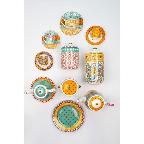 Lucky Art Eliana Bone 4'lü Ayaklı Tepsili Kahve Fincanı Seti