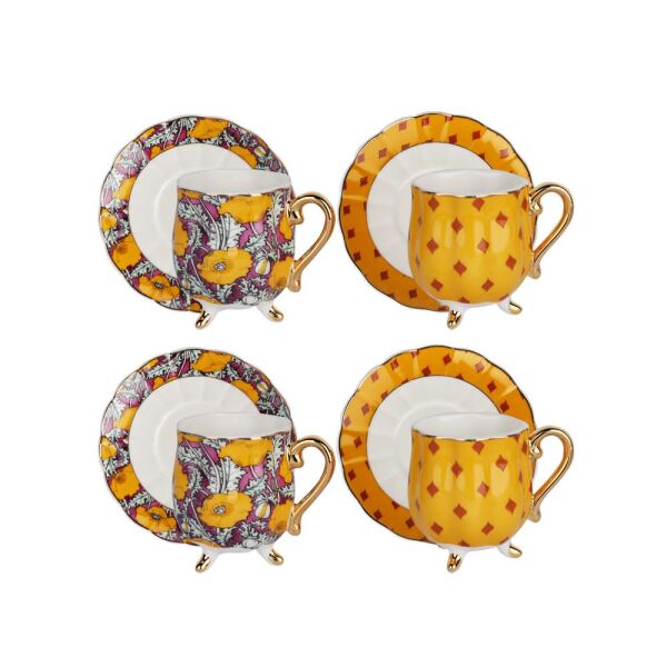 Lucky Art  Eliana Bone 4'lü Ayaklı Tepsili Kahve Fincanı Seti