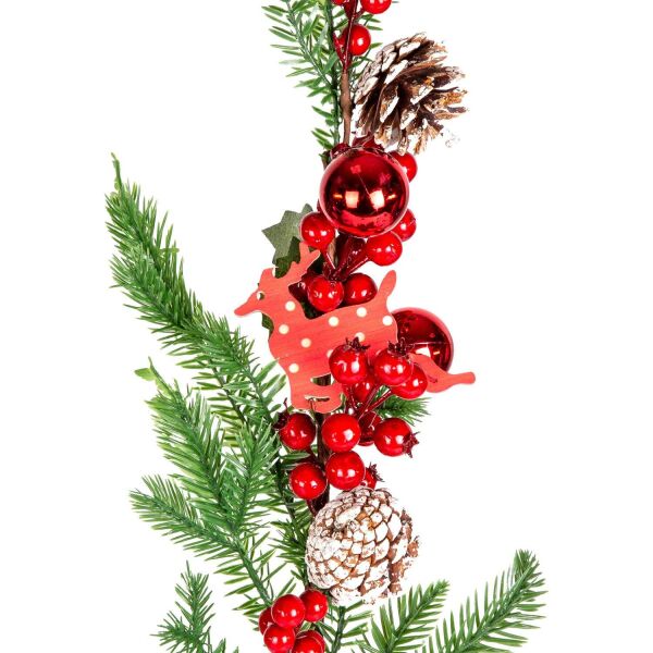 Yılbaşı Çiçeki Pike Berry Karlı Kozalaklı Geyikli ve Toplu Kırmızı-Yeşil 85 cm