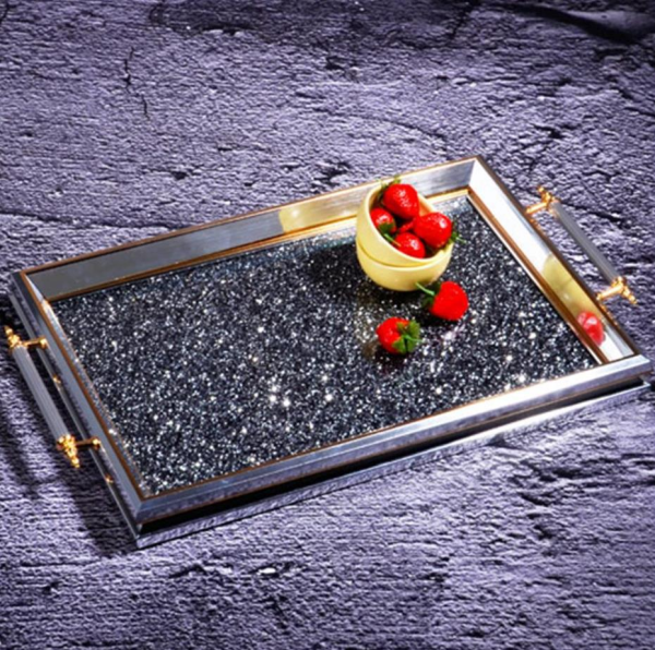 Kosova Ga-227 Kulplu Lüx Dikdörtgen Tepsi 50 x 31 Gümüş Altın