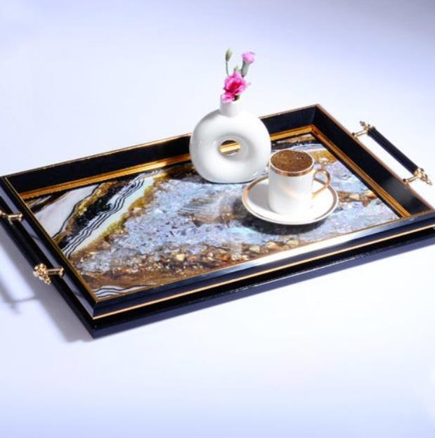 Kosova Sa-215 Kulplu Lüx Dikdörtgen Tepsi 50 x 31 Cm Siyah