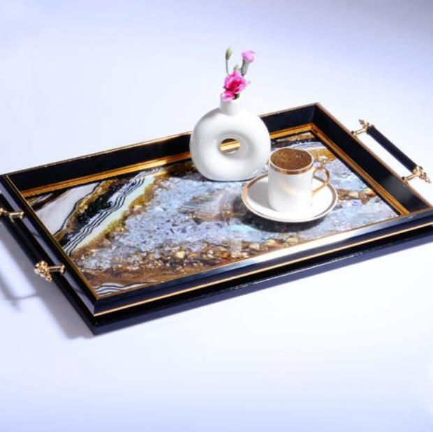 Kosova Sa-215 Kulplu Lüx Dikdörtgen Tepsi 50 x 31 Cm Siyah