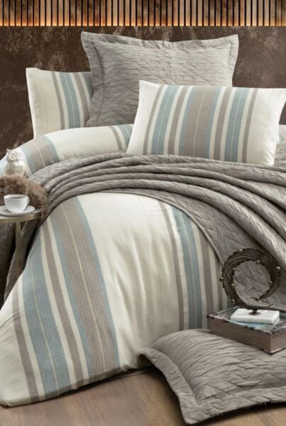 Zebra Casa Laden Yatak Örtüsü Seti Vizon Zc02