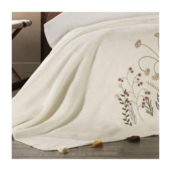 Zebra Casa Lenora Nakışlı Battaniye Seti Krem