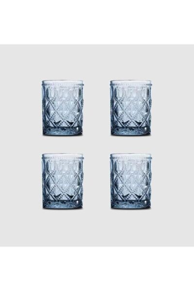 Easy Life Rölyef Süslemeli 4 lü Cam Su Bardağı Seti Mavi - 300ml