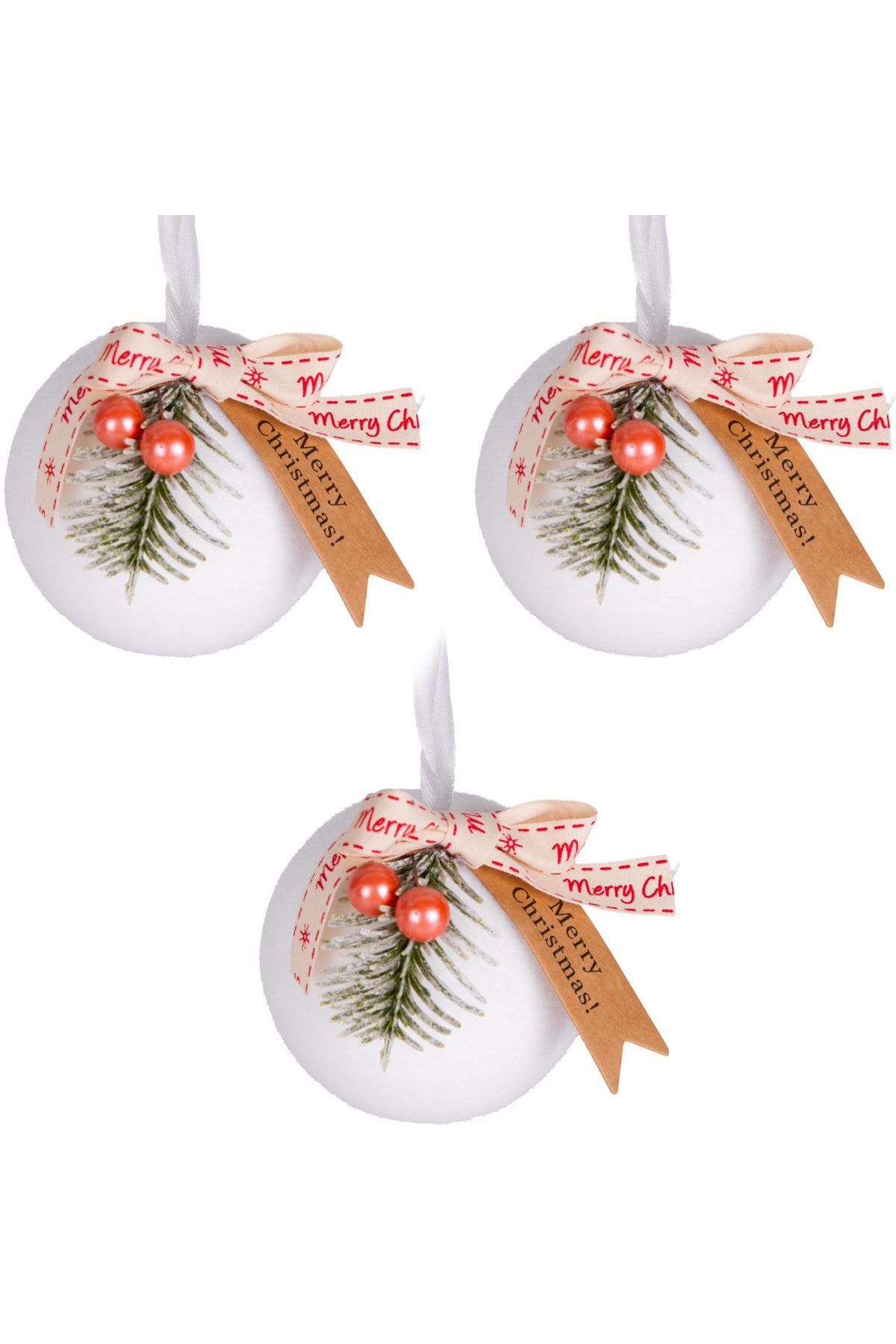 Yılbaşı Topu Yılbaşı Dekorlu 3lü Beyaz 8cm