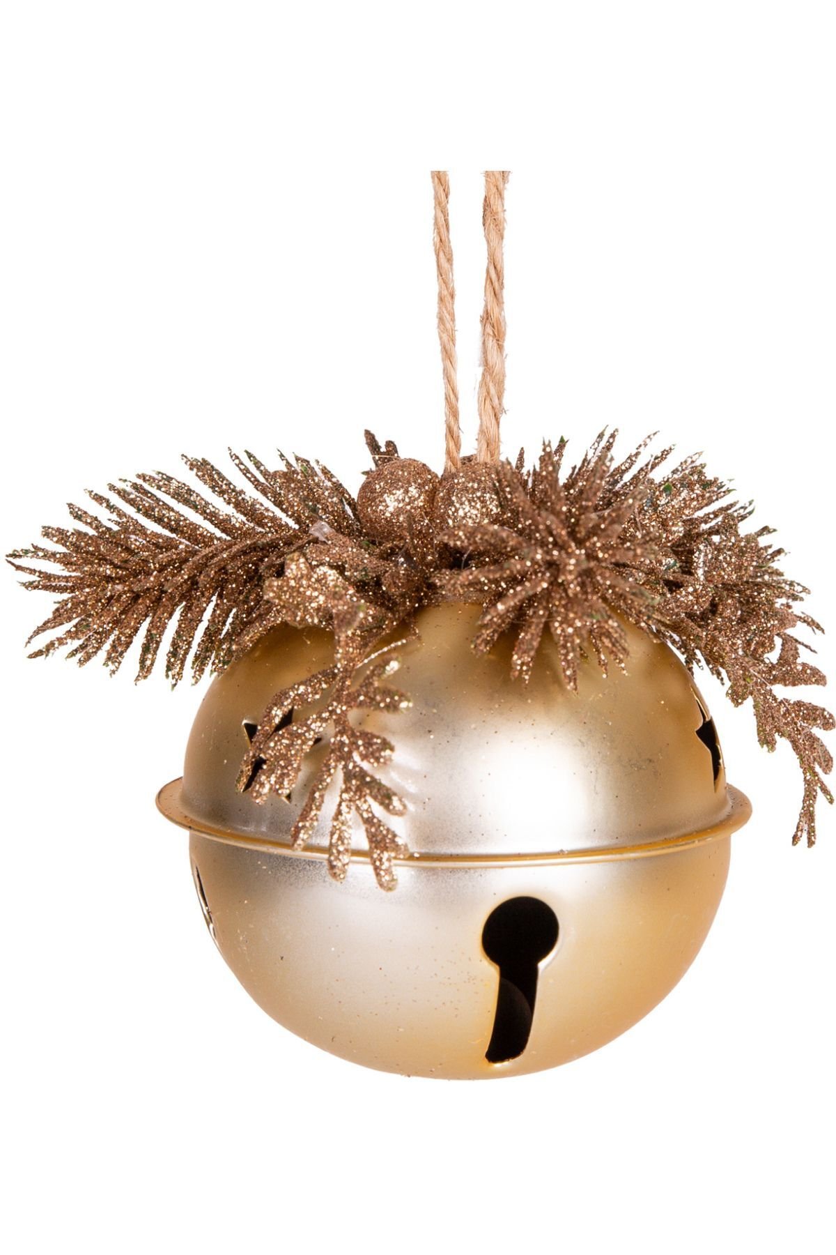 Yılbaşı Ağaç Süsü Çıngıraklı Yılbaşı Topu 3lü Set Simli Berry Süslü Gold 8cm