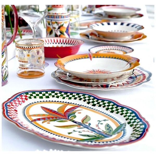 Baci Milano Dolce Vita Palmiye Desenli Oval Servis Tabağı 35 Cm