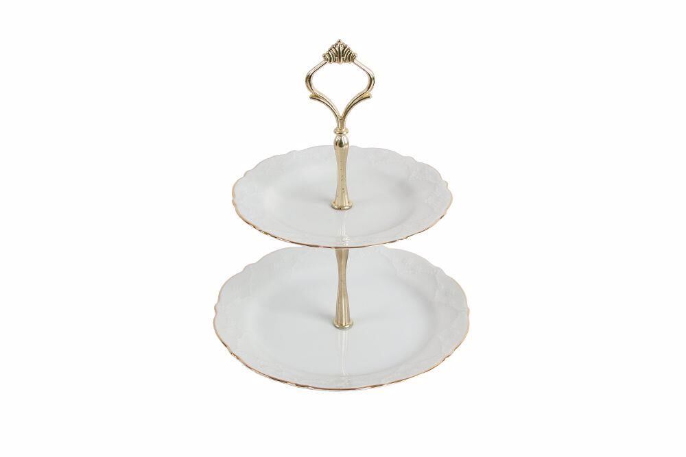 Porland Queen Altın Yaldız 2 Katlı Kurabiye Tabağı 21cm