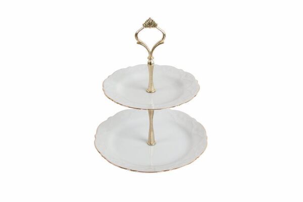 Porland Queen Altın Yaldız 2 Katlı Kurabiye Tabağı 21cm