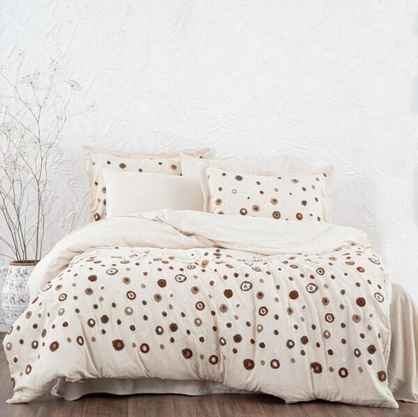Ecocotton Lal Bej Çift Kişilik %100 Organik Pamuk Nakışlı Nevresim Takımı Bej CK
