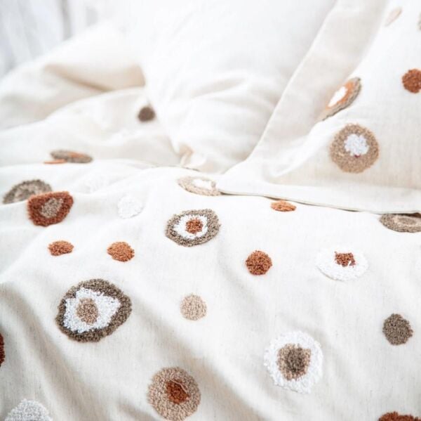 Ecocotton Lal Bej Çift Kişilik %100 Organik Pamuk Nakışlı Nevresim Takımı Bej CK