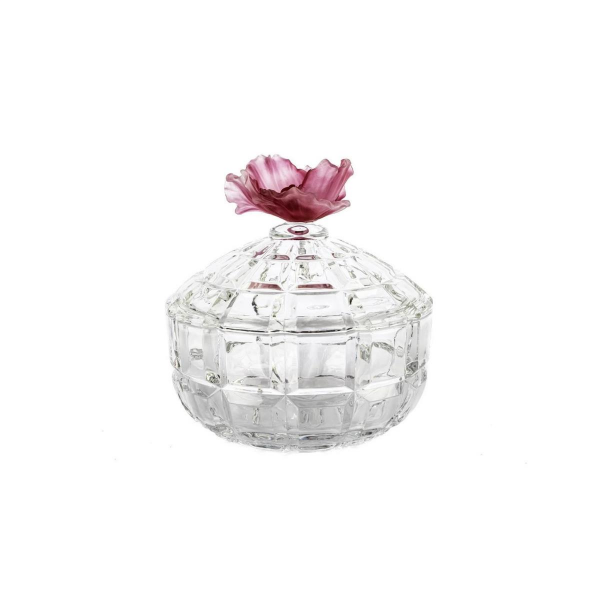 Mikasa Moor Pembe Çiçekli Kapaklı Cam Şekerlik 18x19cm