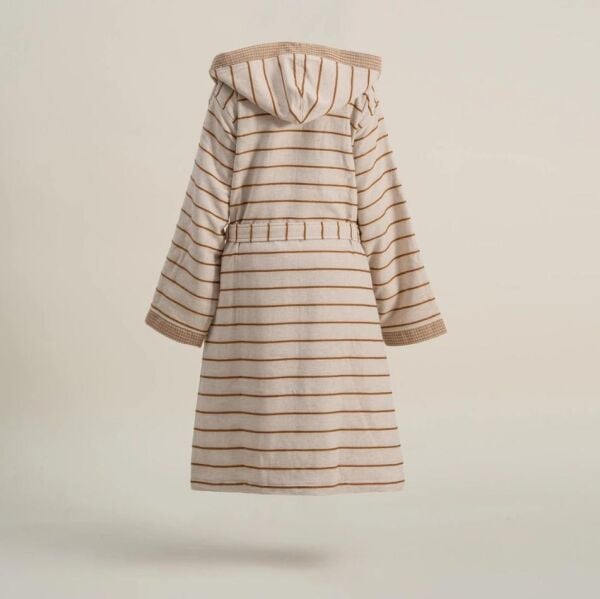 Ecocotton Arden Kadın Bornoz %100 Organik Pamuk Kenevir Karışımlı Bornoz Çizgili Hardal S