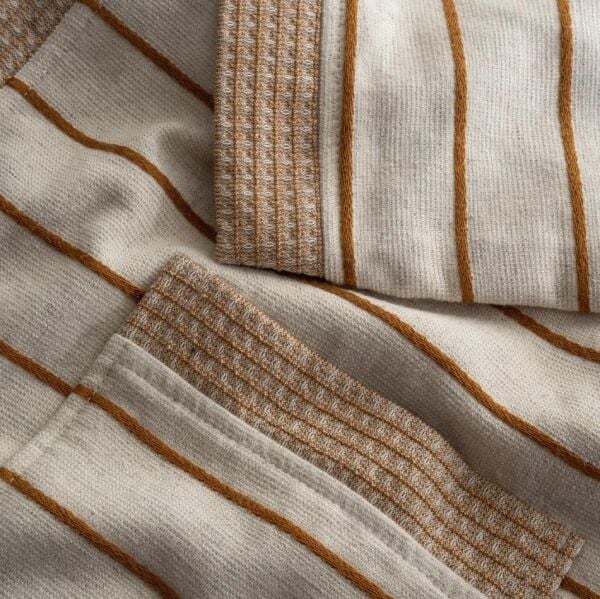 Ecocotton Arden Kadın Bornoz %100 Organik Pamuk Kenevir Karışımlı Bornoz Çizgili Hardal S