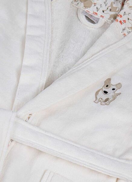 Ecocotton Dagi Erkek Çocuk Bornoz %100 Organik Pamuk Nakışlı Ekru 5-6 Yaş