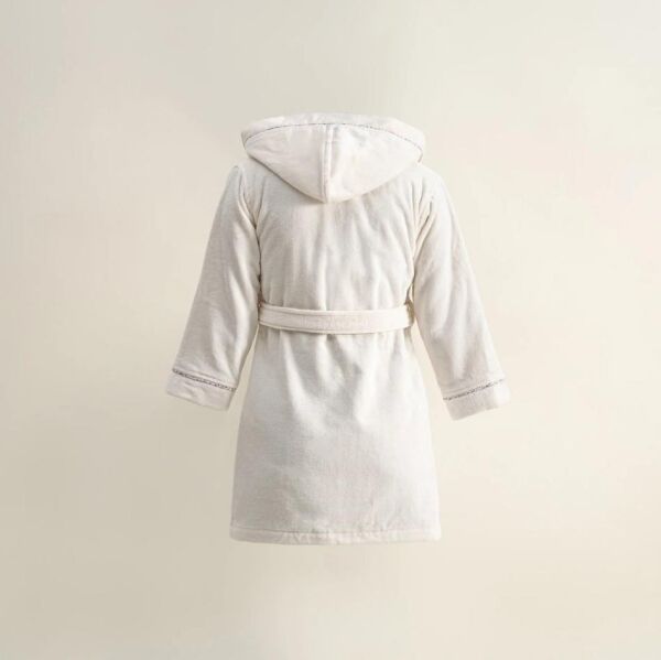 Ecocotton Nina Kız Çocuk Bornoz %100 Organik Pamuk Nakışlı Krem / Sarı 7-8 Yaş