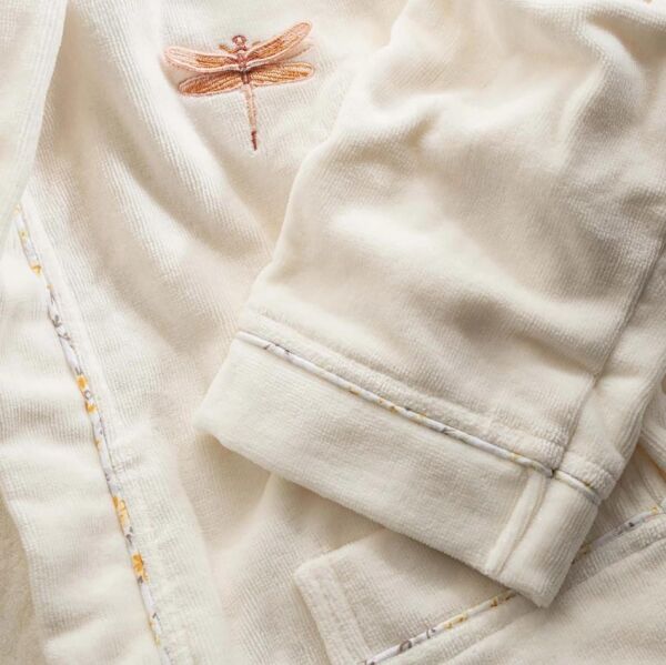 Ecocotton Nina Kız Çocuk Bornoz %100 Organik Pamuk Nakışlı Krem / Sarı 5-6 Yaş