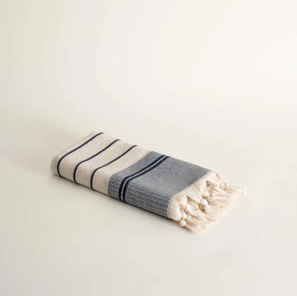 Ecocotton Arden El Yüz Havlusu %100 Organik Pamuk Karışımlı Kenevir Havlu Lacivert / Bej 50X80