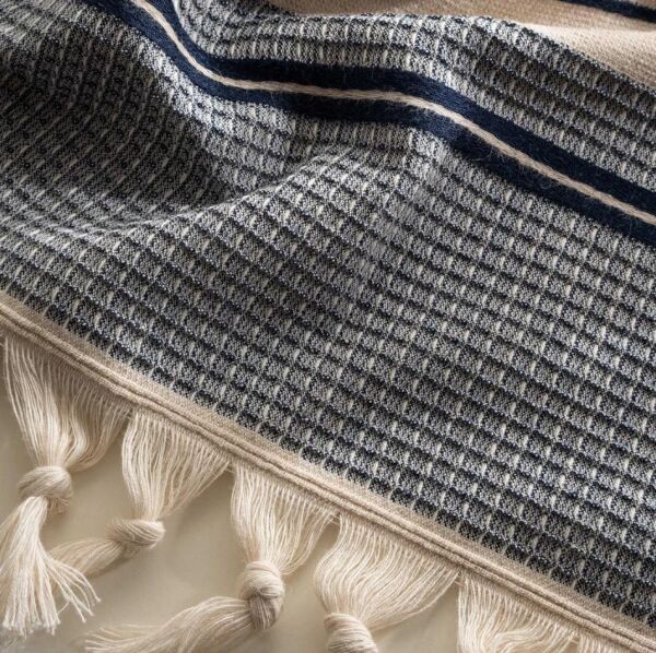 Ecocotton Arden El Yüz Havlusu %100 Organik Pamuk Karışımlı Kenevir Havlu Lacivert / Bej 50X80