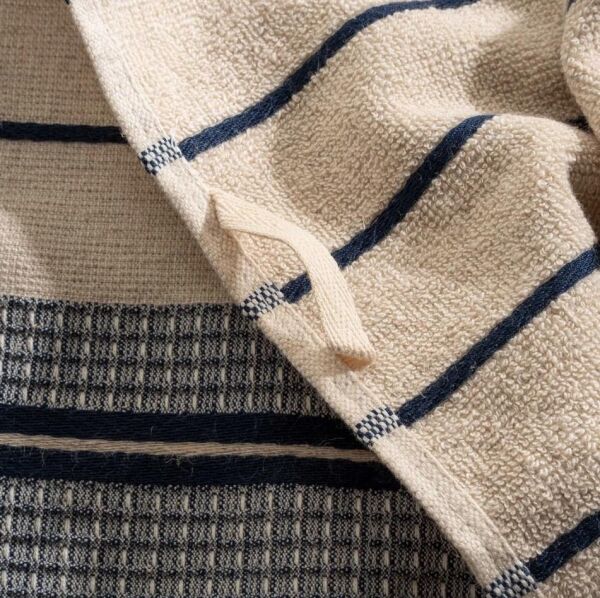 Ecocotton Arden El Yüz Havlusu %100 Organik Pamuk Karışımlı Kenevir Havlu Lacivert / Bej 50X80