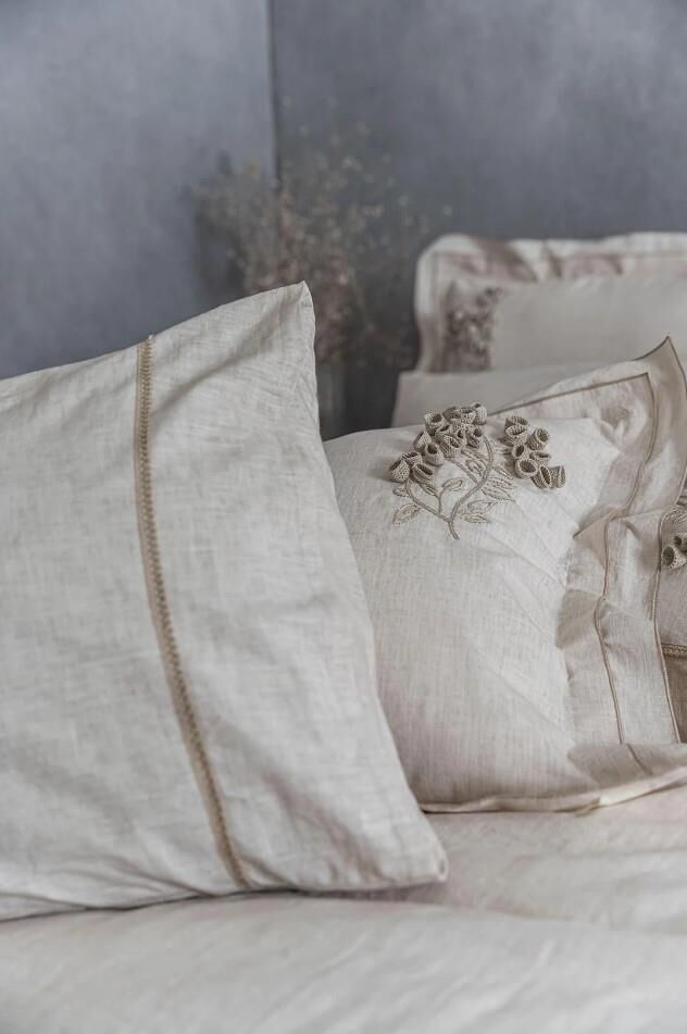 Ecocotton Masal Battal Boy Nevresim Takımı %100 Organik Pamuk Keten El Nakışlı Bej CK