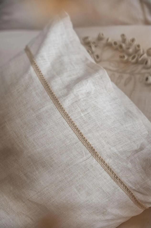 Ecocotton Masal Battal Boy Nevresim Takımı %100 Organik Pamuk Keten El Nakışlı Bej CK