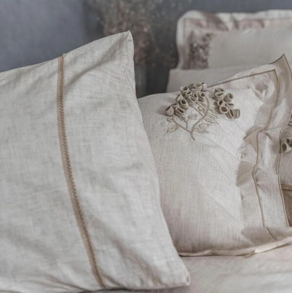 Ecocotton Masal Battal Boy Nevresim Takımı %100 Organik Pamuk Keten El Nakışlı Bej CK