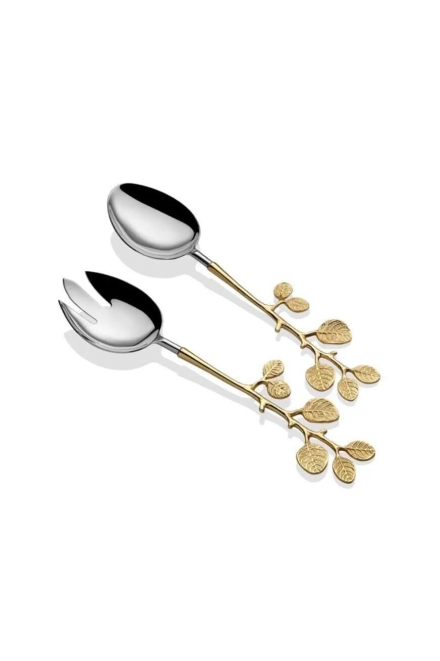 Lamedore Minik Yaprak Desenli Gold 2'li Salata Seti