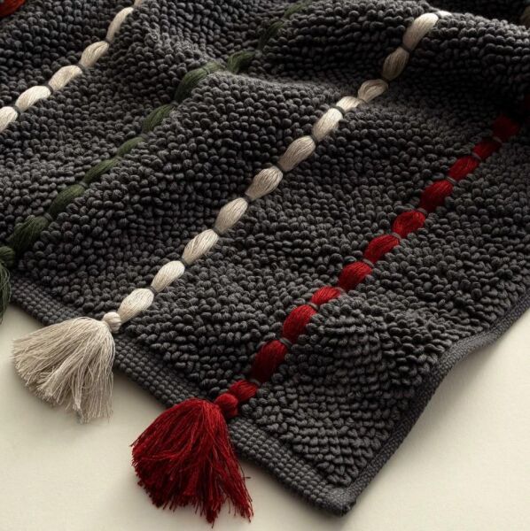 Ecocotton Katari Banyo Paspası %100 Organik Pamuk El Nakışlı Antrasit 50X80