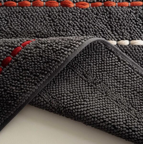 Ecocotton Katari Banyo Paspası %100 Organik Pamuk El Nakışlı Antrasit 50X80