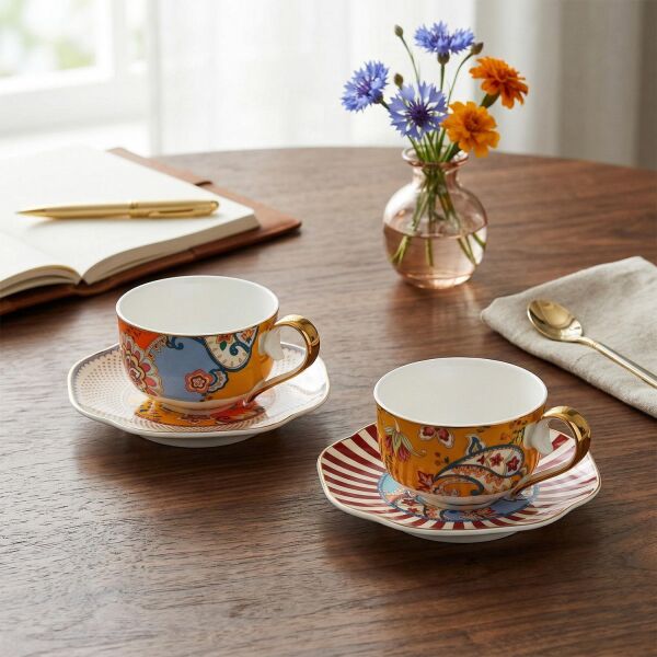 Lucky Art Paisley Bone 2li Çay Fincani Seti 250cc
