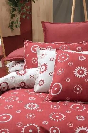 Sarev Merlot Fancy Poplin Nevresim Takımı Kırmızı Çift Kişilik