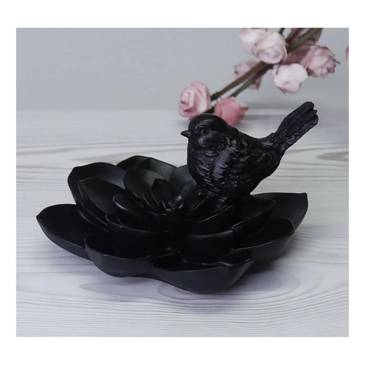 Selim Dekor Camellia  Kuşlu Aksesuar Siyah