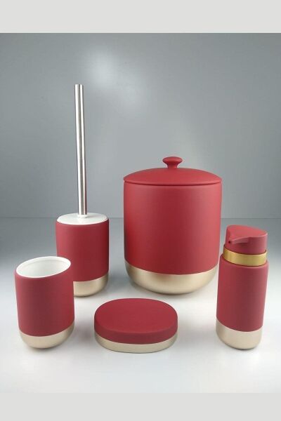 Kosova BNY-310 Seramik 5 Parça Banyo Set Mat Kırmızı Gold