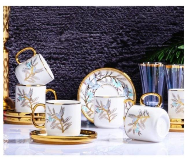 Kosova İst-114 Porselen 90 cc 6'lı Silindir Fincan Takımı Bee Bird