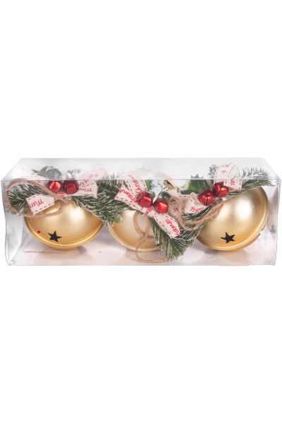 Yılbaşı Ağaç Süsü Çıngıraklı Yılbaşı Topu 3lü Set Gold 8Cm