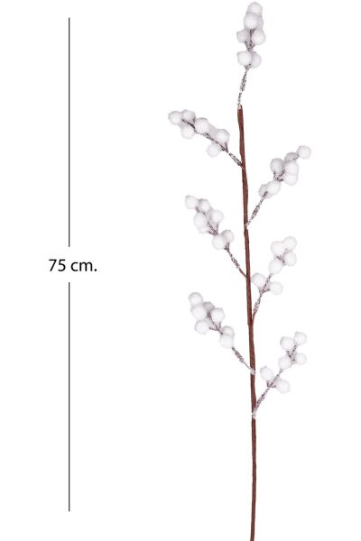 Yılbaşı Çiçeği Pike Kar Efektli Berry Dalı Beyaz 75 Cm