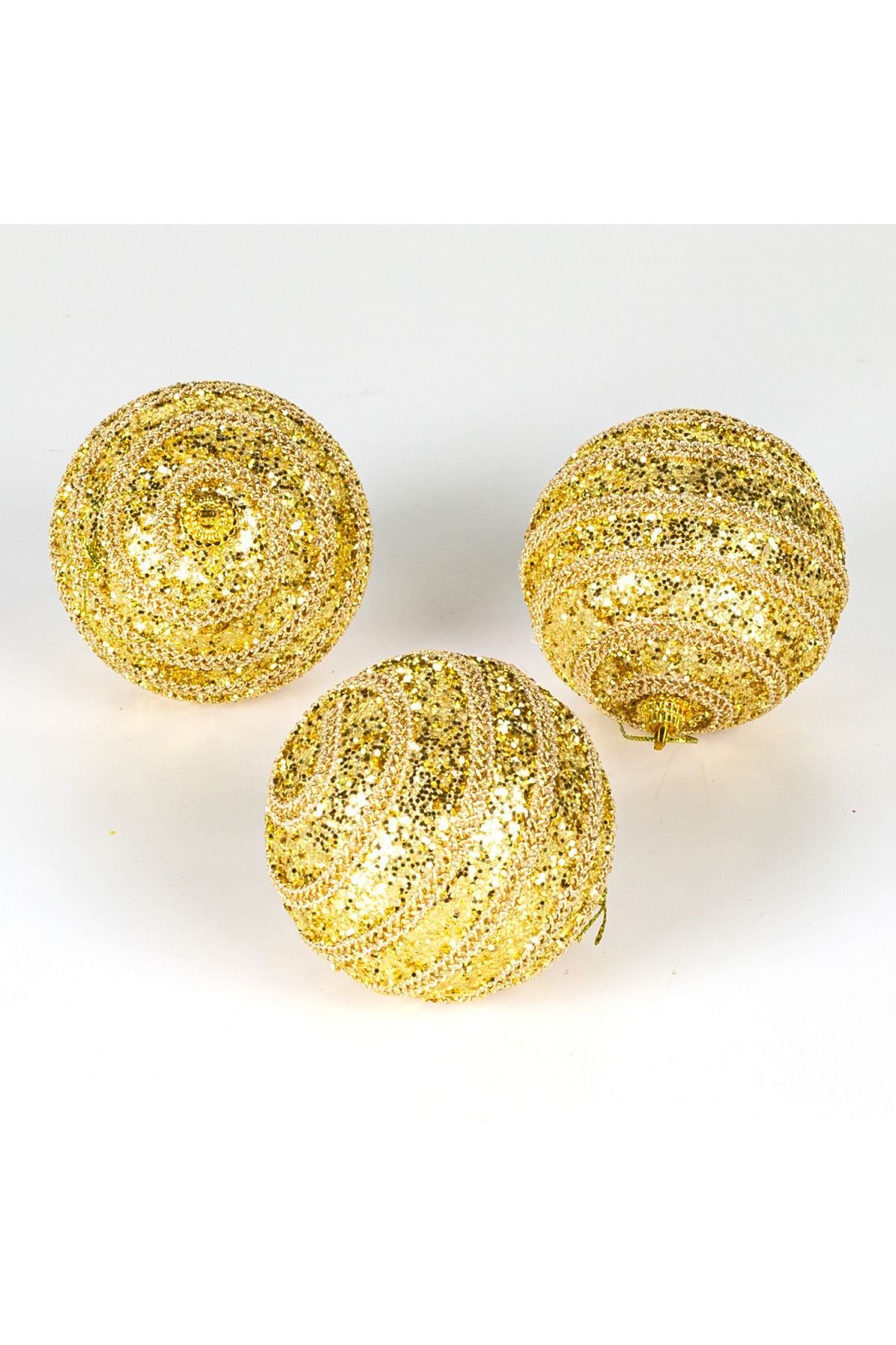 Simli Yılbaşı Topu 3lü Paket Dore 8x8cm