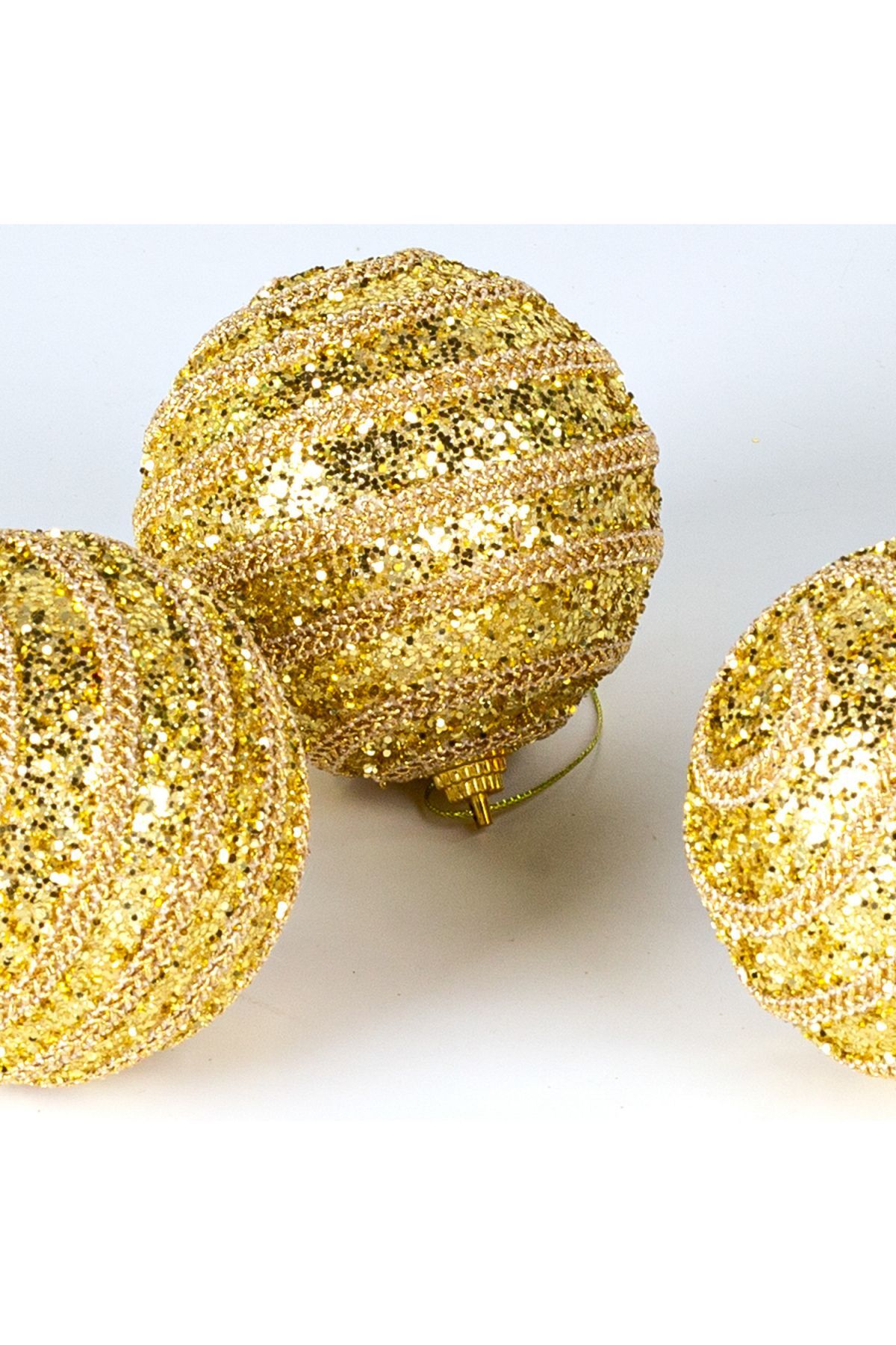 Simli Yılbaşı Topu 3lü Paket Dore 8x8cm