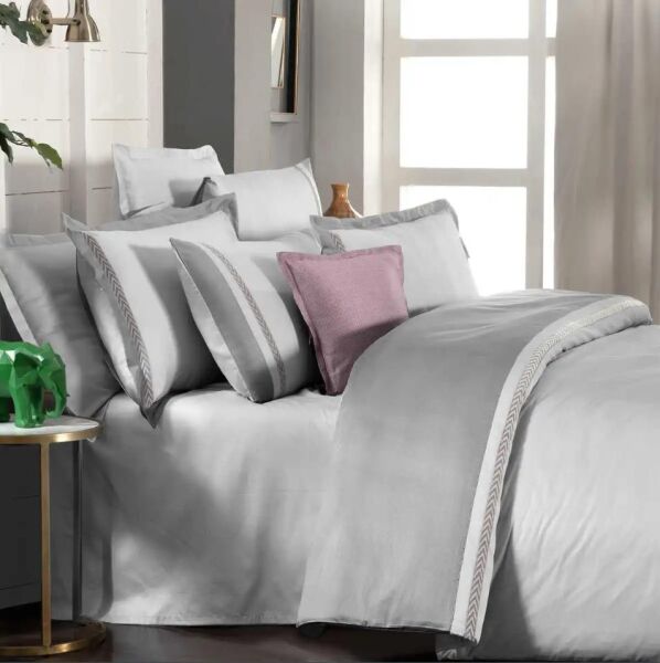 Sarev Graz Saten Nevresim Takımı Gri Çift Kişilik