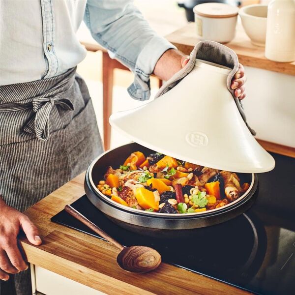 Emile Henry İnduksiyon Uyumlu Tajin 32 cm 4 Lt Slate Beyaz Kapaklı/Slate