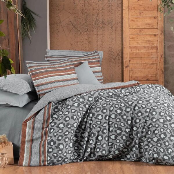 Sarev Sheri Flanel Nevresim Takımı Çift Kişilik 2 Yastık-Gri