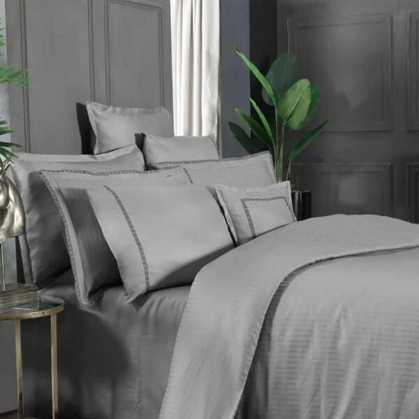 Sarev Jacquard Stripe Nevresim Takımı Gri Tek Kişilik