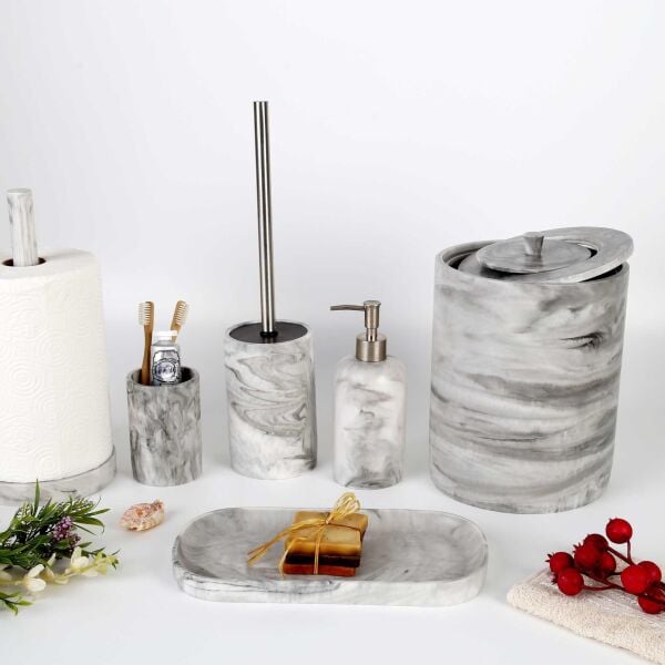 Selim Dekor Marble Banyo Seti Siyah
