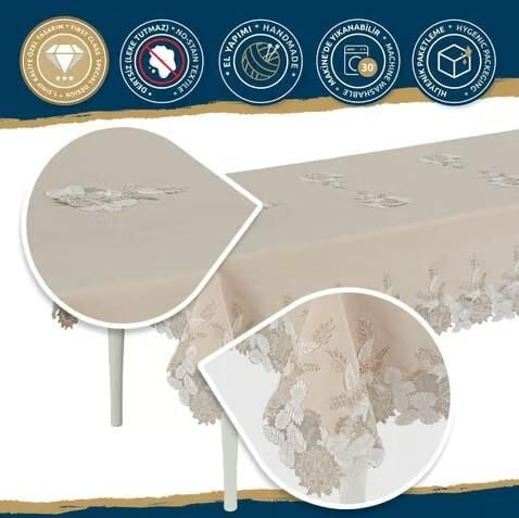 Nazik Home Floransa Dantelli Leke Tutmaz Masa Örtüsü Bej 160X260