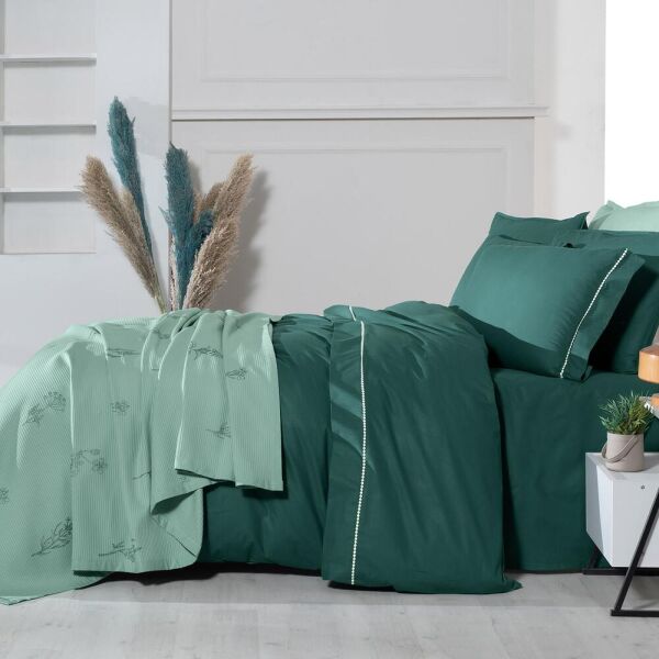 Sarev Eva Eldon Çift Kişilik Pike Takımı Nevresim Seti 2 Yastık-Yeşil