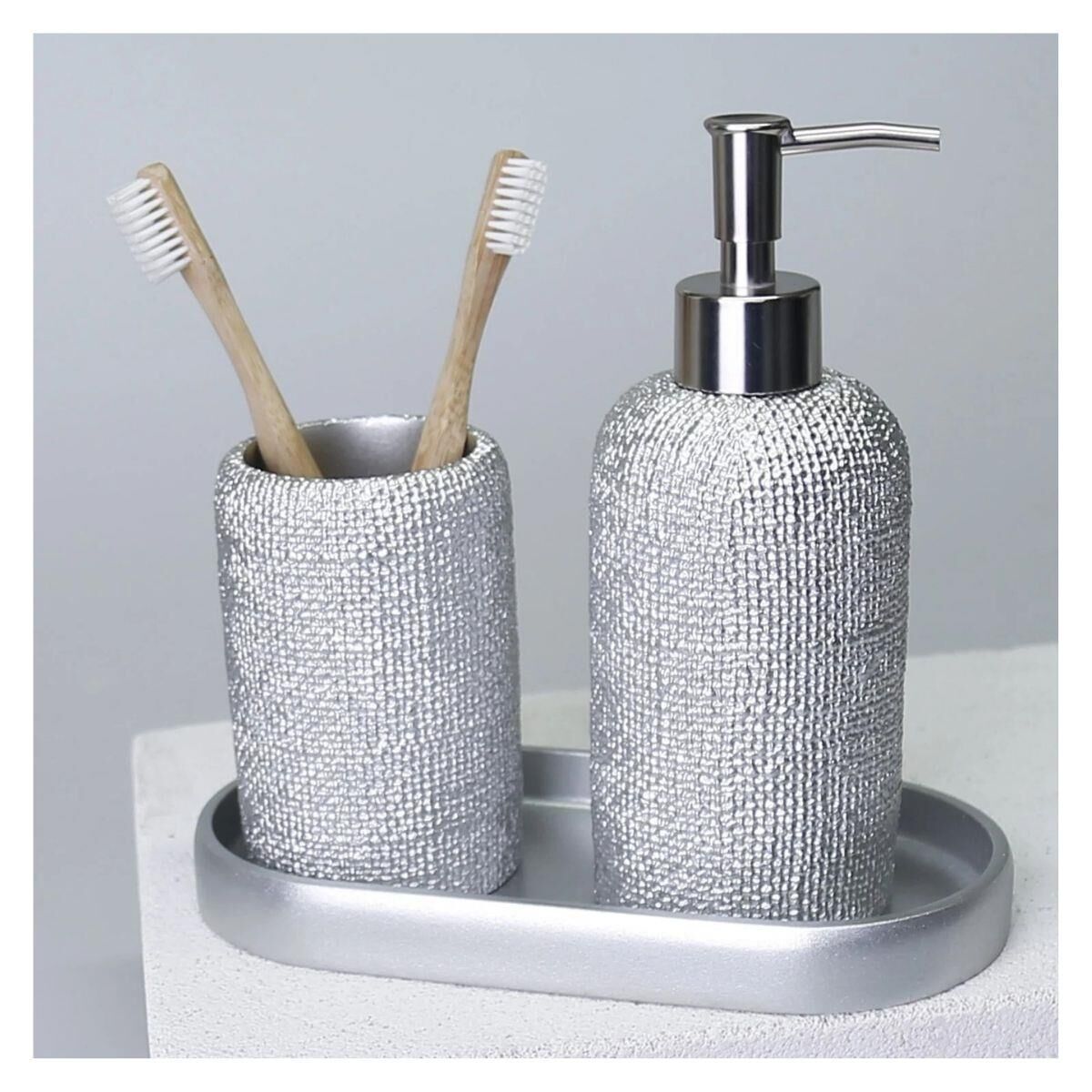 Selim Dekor Natural Banyo Seti Gümüş