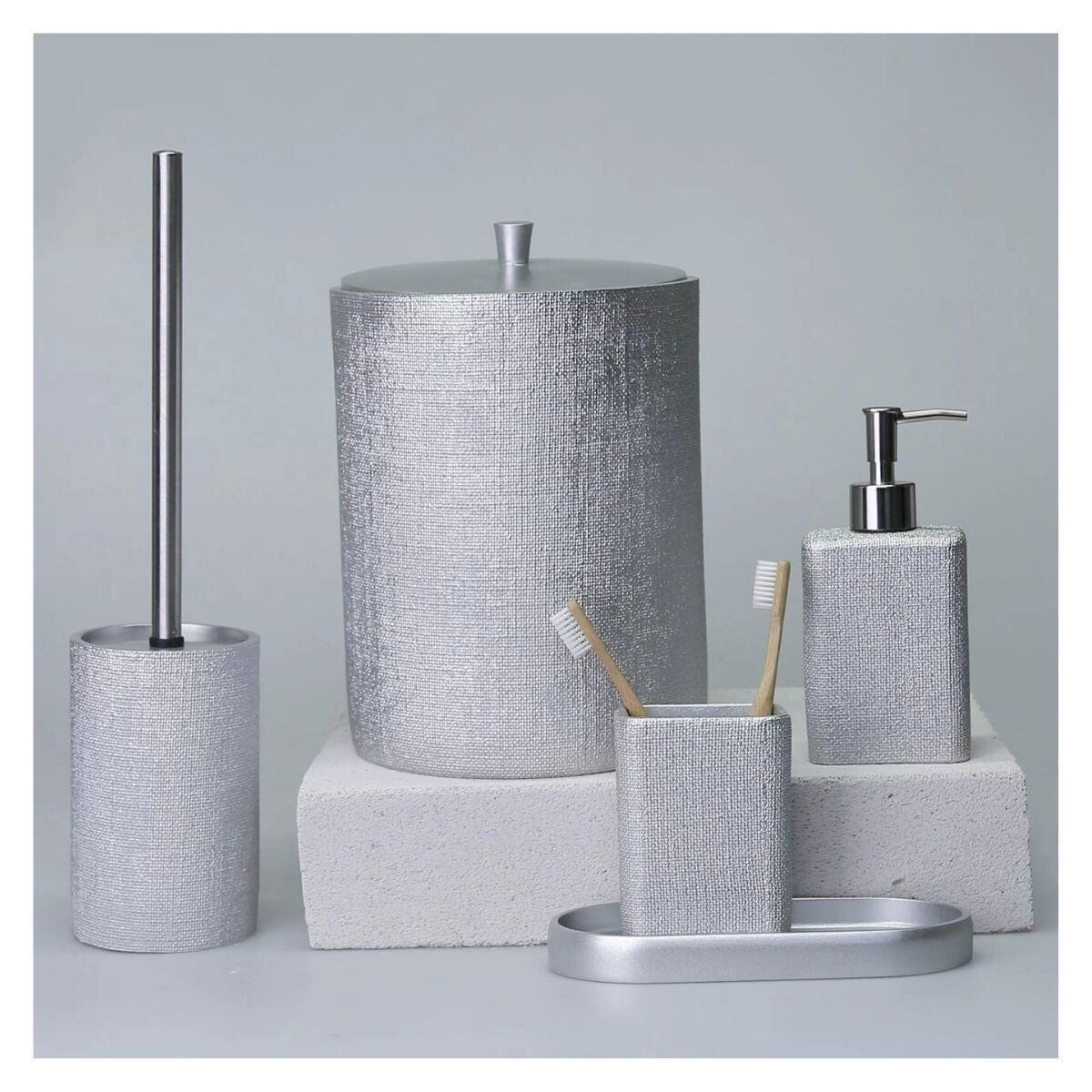 Selim Dekor Linen Banyo Setı Gümüş