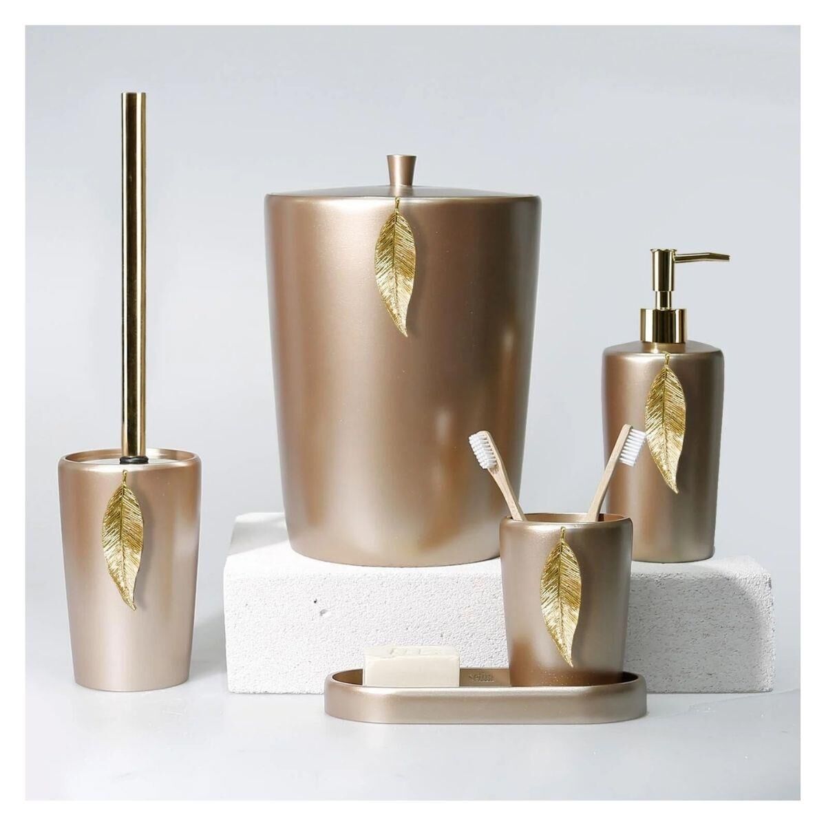 Selim Dekor Leaf Banyo Seti Vizon-Altın